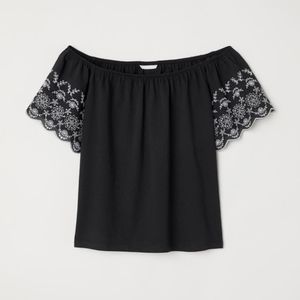 H&M Black Boho Pleasant Blouse Top Embroidered Size Large